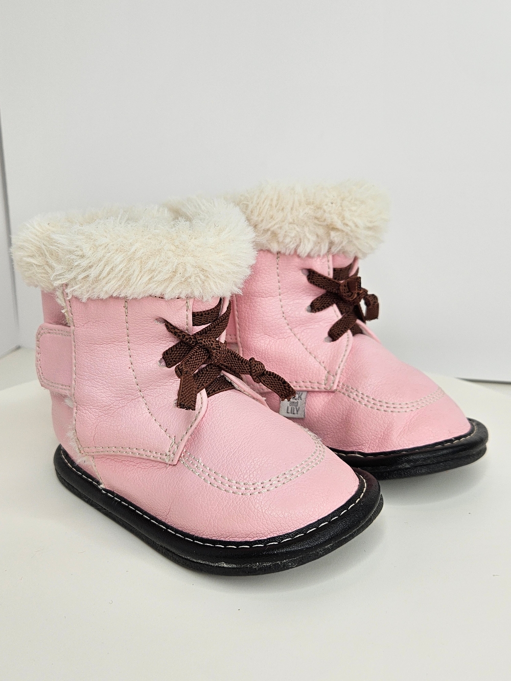 Jack & Lily Baby Girl Pink Ankle Boots Velcro Faux-Fur Lined Booties Size 7.5/8